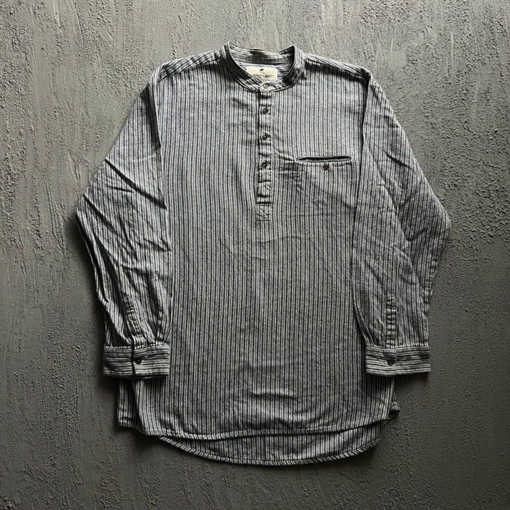 Vintage Lee Valley Henley Shirt XXL Blue 1990s Band Collar Striped Flannel